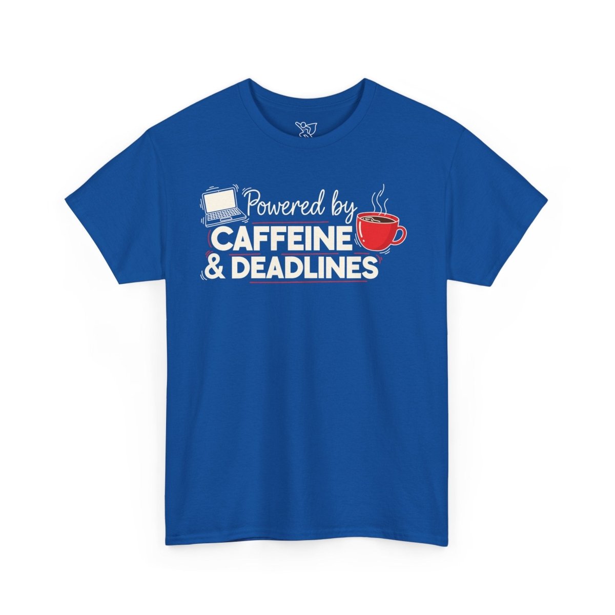 "Powered by Caffeine and Deadlines" Unisex Heavy Cotton Tee - Perfect Gift for Coffee Lovers, Writers, and Students, Casual Wear, Fun Graphic Tee - AI Tee Hero
