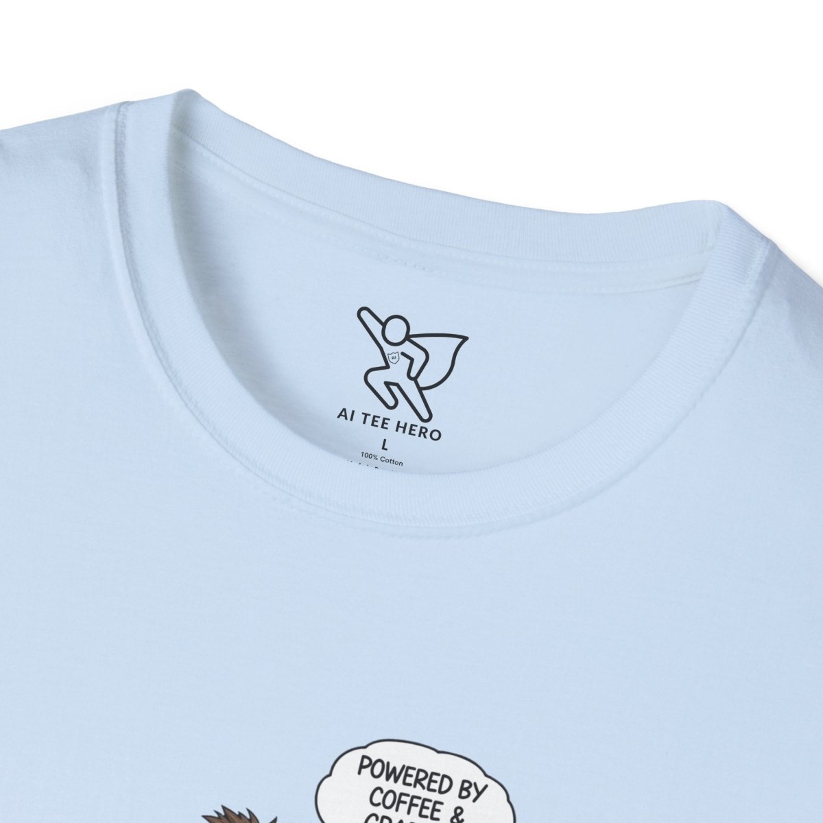 "Powered by Coffee and Grading Papers" CW - 1 Whimsical Humor T-Shirt, Quirky Graphic Tee, Perfect Gift for Book Lovers, Ideal for Birthdays or Casual Wear, Comfy Everyday Shirt - AI Tee Hero
