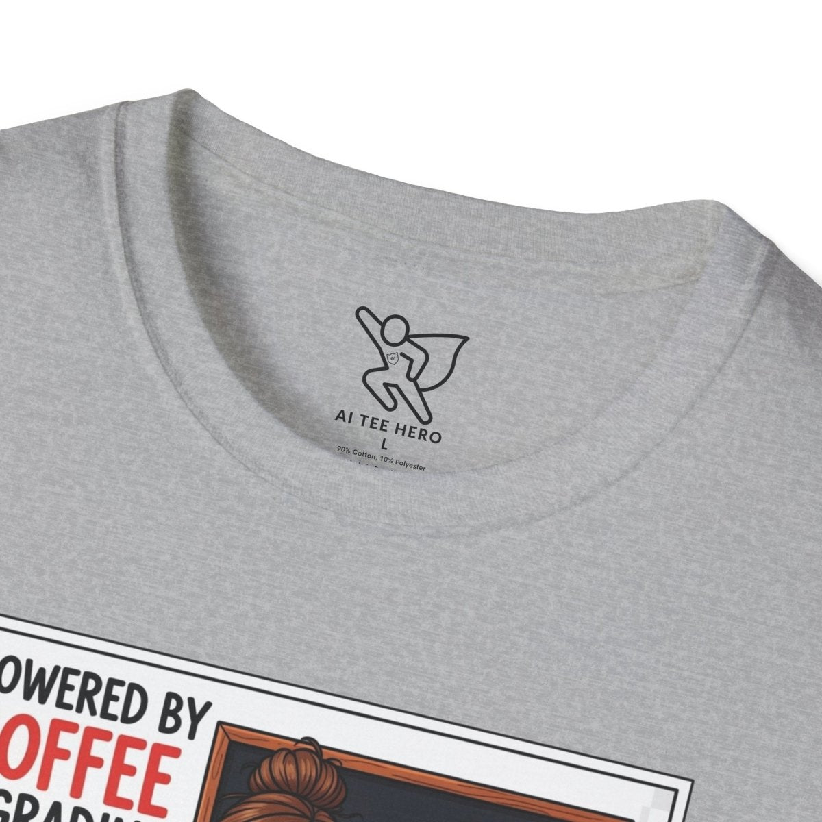 "Powered by Coffee and Grading Papers" CW - 2 Whimsical Humor T-Shirt, Quirky Graphic Tee, Perfect Gift for Book Lovers, Ideal for Birthdays or Casual Wear, Comfy Everyday Shirt - AI Tee Hero