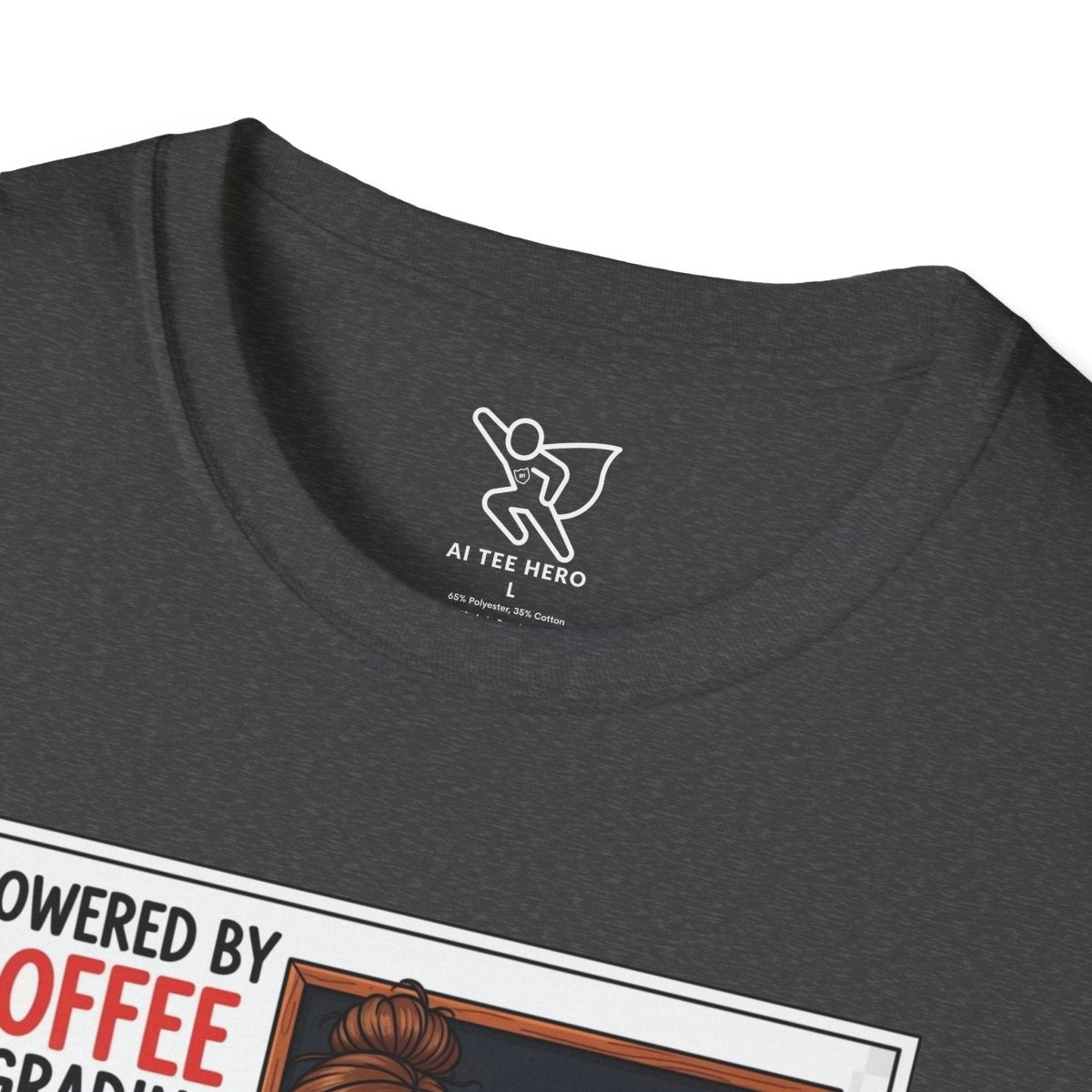 "Powered by Coffee and Grading Papers" CW - 2 Whimsical Humor T-Shirt, Quirky Graphic Tee, Perfect Gift for Book Lovers, Ideal for Birthdays or Casual Wear, Comfy Everyday Shirt - AI Tee Hero