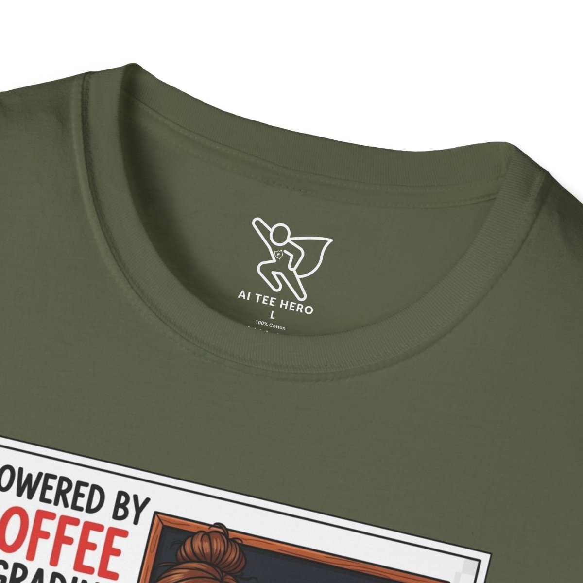 "Powered by Coffee and Grading Papers" CW - 2 Whimsical Humor T-Shirt, Quirky Graphic Tee, Perfect Gift for Book Lovers, Ideal for Birthdays or Casual Wear, Comfy Everyday Shirt - AI Tee Hero