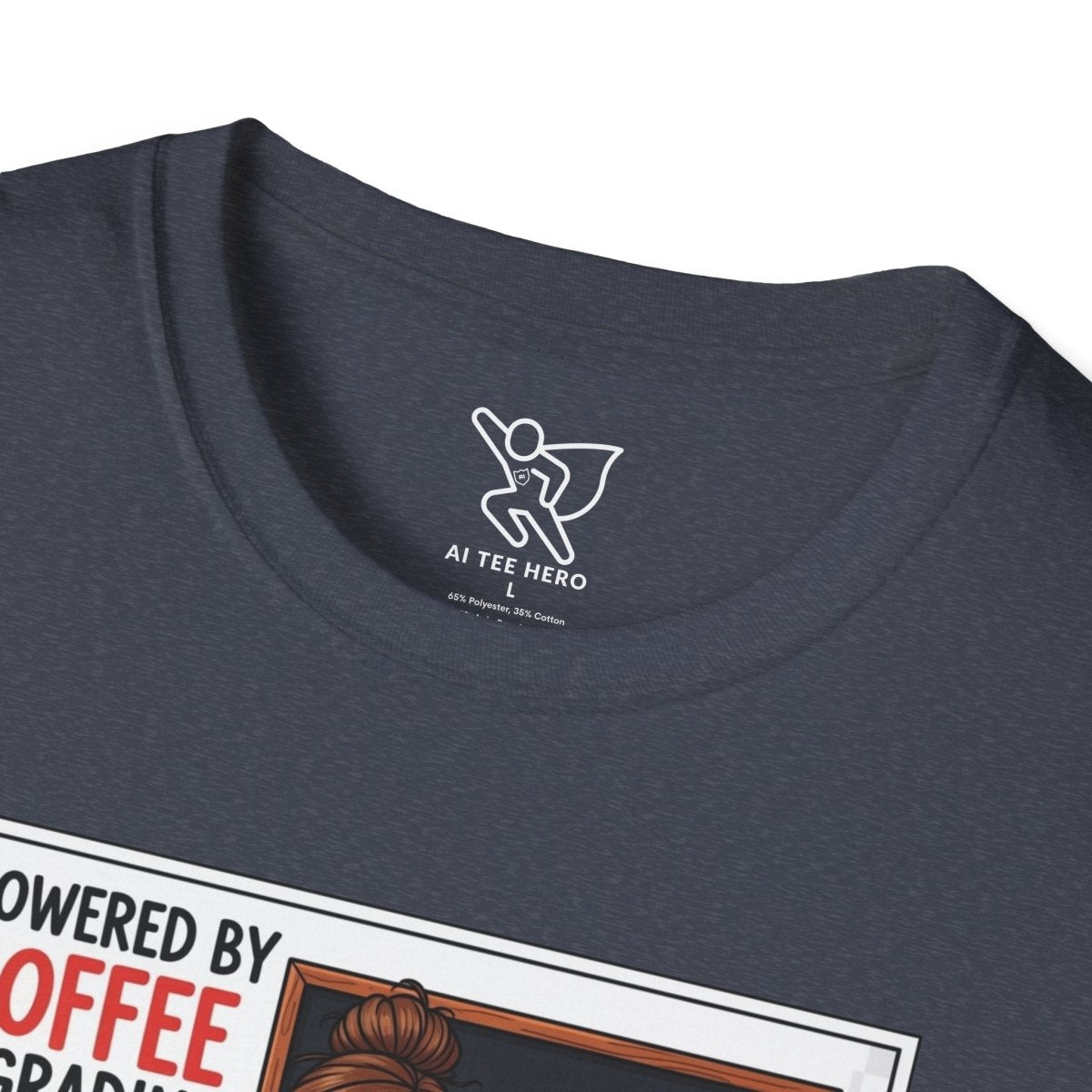"Powered by Coffee and Grading Papers" CW - 2 Whimsical Humor T-Shirt, Quirky Graphic Tee, Perfect Gift for Book Lovers, Ideal for Birthdays or Casual Wear, Comfy Everyday Shirt - AI Tee Hero