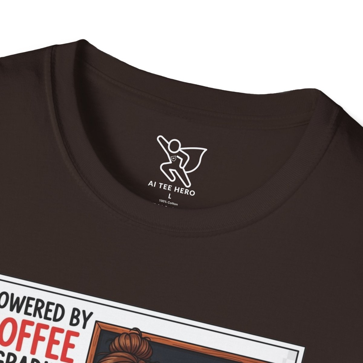 "Powered by Coffee and Grading Papers" CW - 2 Whimsical Humor T-Shirt, Quirky Graphic Tee, Perfect Gift for Book Lovers, Ideal for Birthdays or Casual Wear, Comfy Everyday Shirt - AI Tee Hero