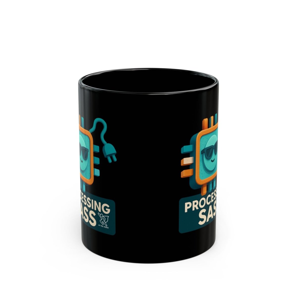 "Processing Sass" Black Mug - Fun Gift for Programmers, Tech Enthusiasts, Coffee Lovers - 11oz/15oz, Office Humor, Geeky Decor - AI Tee Hero