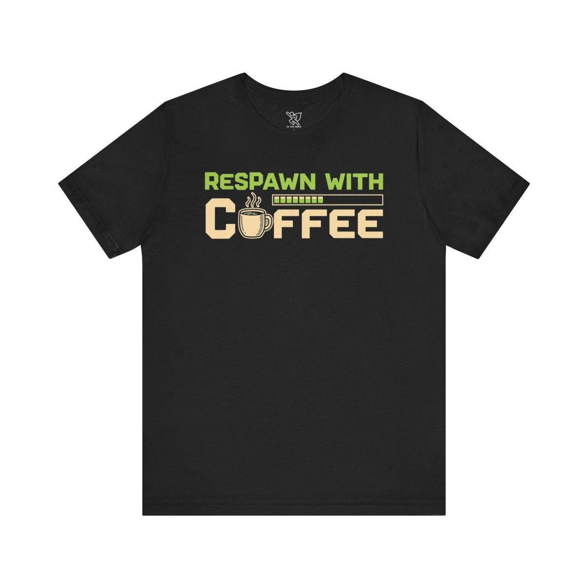 "Respawn with Coffee" Unisex Jersey Short Sleeve Tee, Gamer Shirt, Coffee Lover Tee, Birthday Gift, Casual Wear, Gaming Merchandise - AI Tee Hero