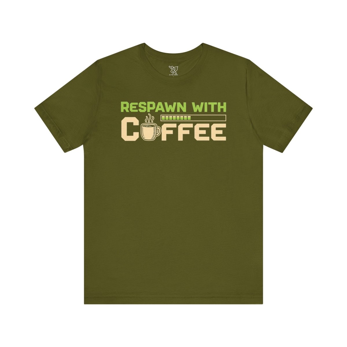 "Respawn with Coffee" Unisex Jersey Short Sleeve Tee, Gamer Shirt, Coffee Lover Tee, Birthday Gift, Casual Wear, Gaming Merchandise - AI Tee Hero