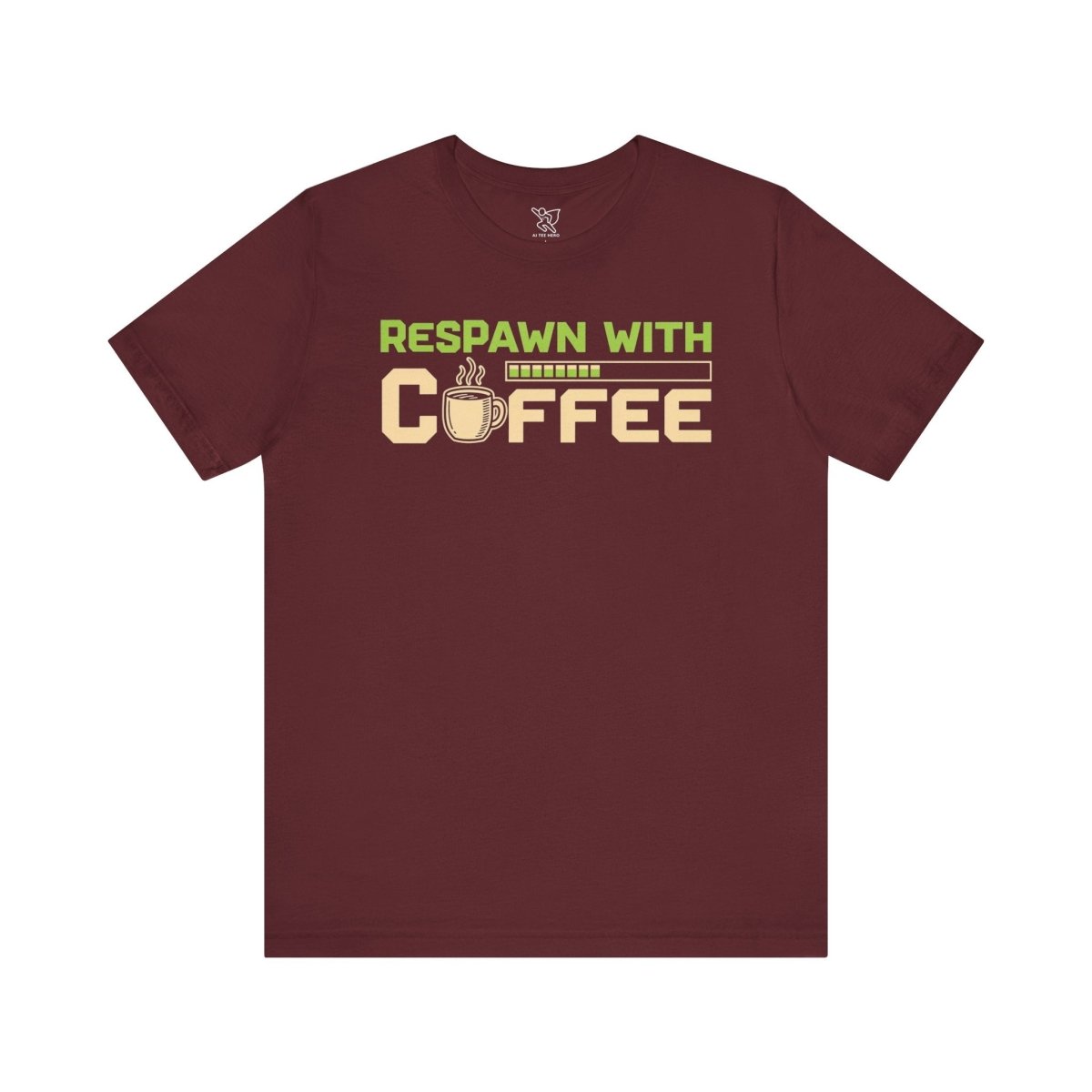 "Respawn with Coffee" Unisex Jersey Short Sleeve Tee, Gamer Shirt, Coffee Lover Tee, Birthday Gift, Casual Wear, Gaming Merchandise - AI Tee Hero