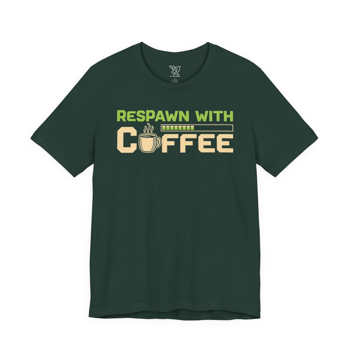 "Respawn with Coffee" Unisex Jersey Short Sleeve Tee, Gamer Shirt, Coffee Lover Tee, Birthday Gift, Casual Wear, Gaming Merchandise - AI Tee Hero