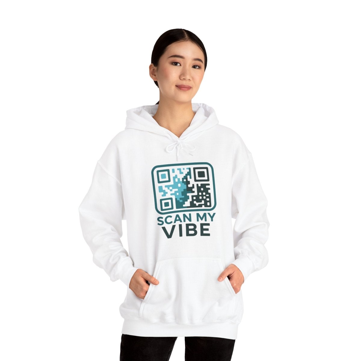 "Scan My Vibe" Hoodie, Unisex Sweatshirt, Casual Streetwear, Trendy Gift, Tech Apparel, Perfect for Events, Comfortable Fashion - AI Tee Hero