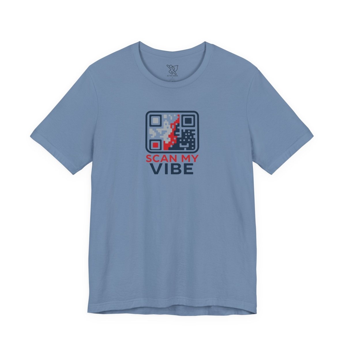 "Scan My Vibe" QR Code T-Shirt: Casual Wear, Summer Outfits, Unique Gift, Trendy Fashion, Fun Events CW - 2 Red Blue - AI Tee Hero