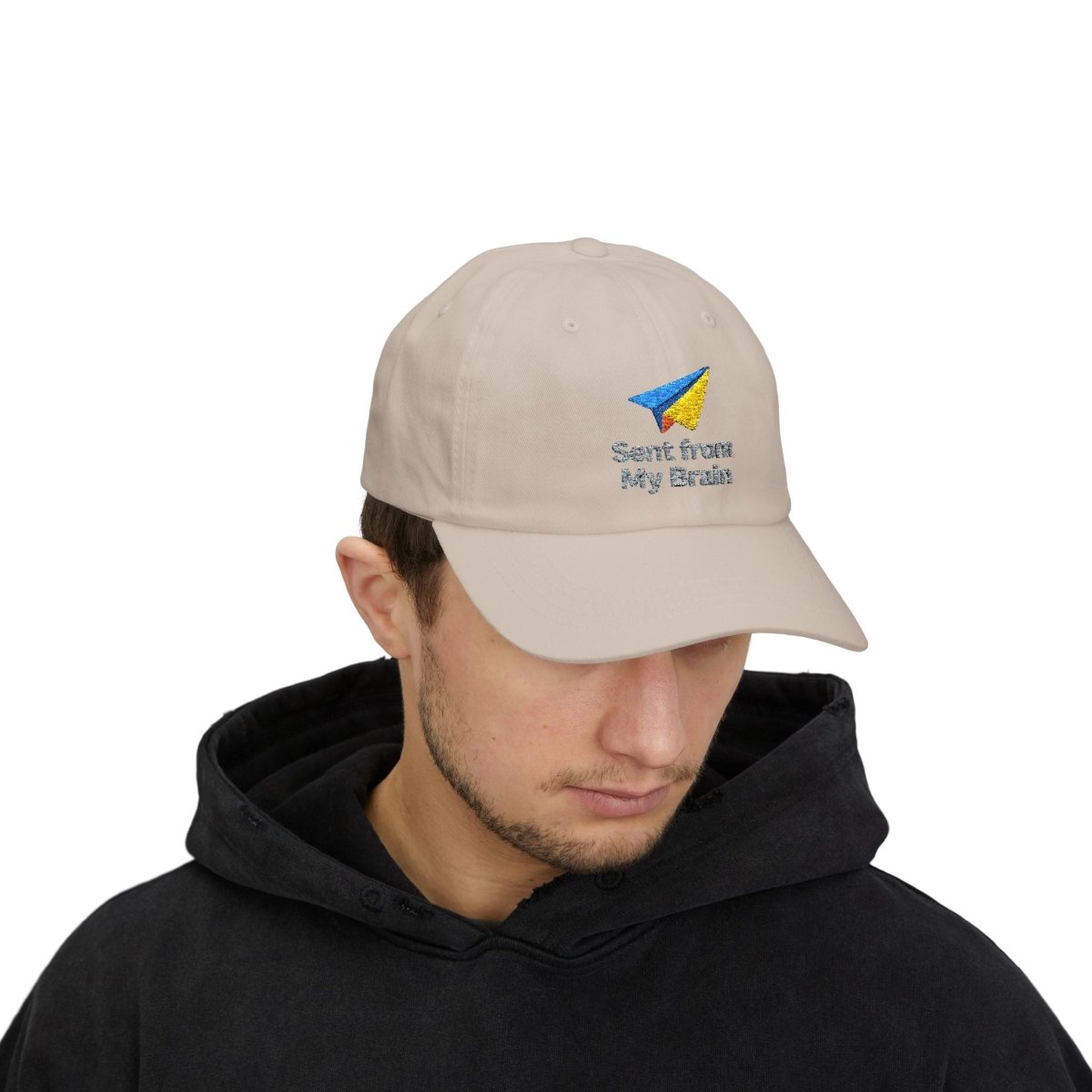 "Sent from My Brain" Classic Dad Cap, Embroidered Hat for Dads, Funny Gift for Father's Day, Casual Summer Accessory, Unisex Dad Hat - AI Tee Hero