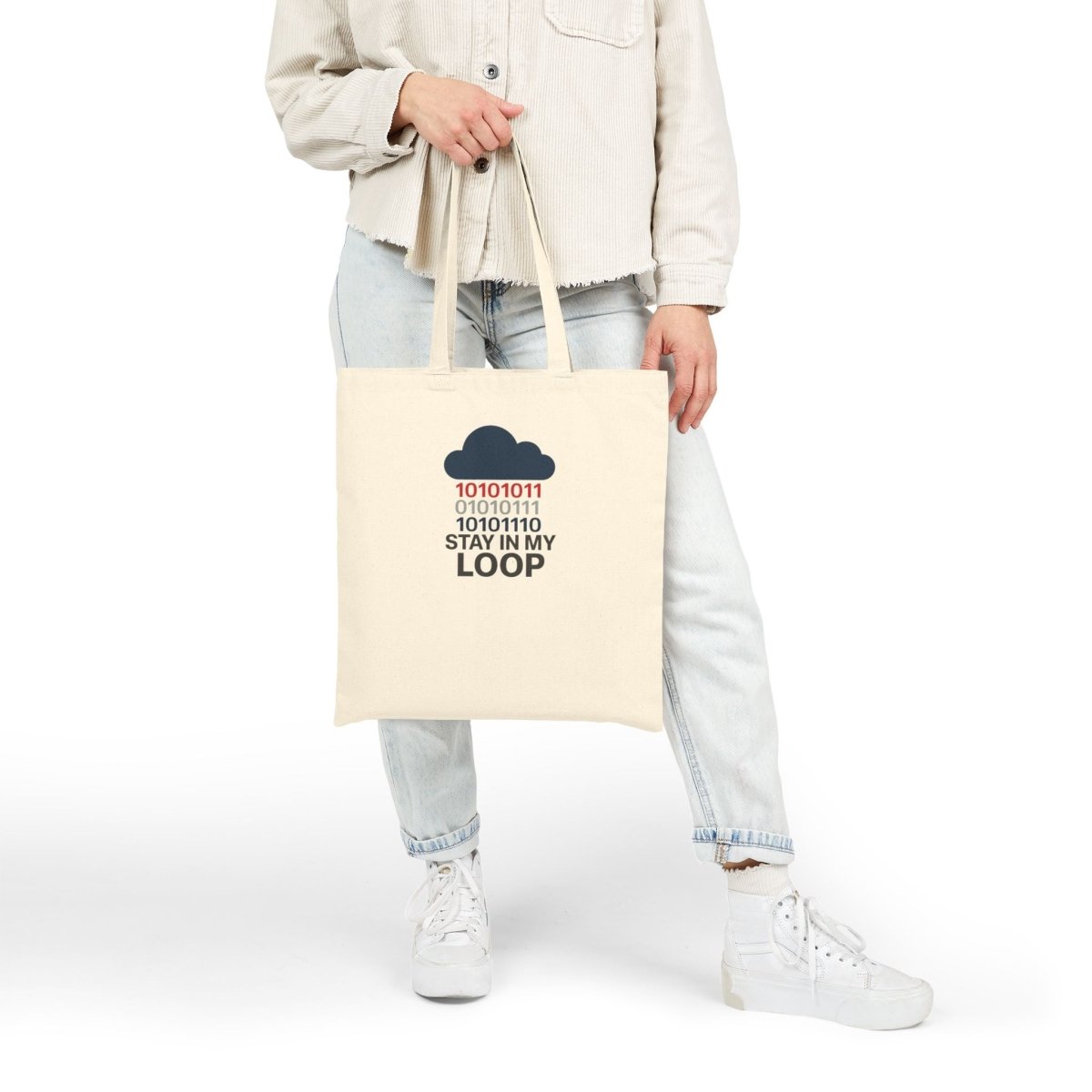 "Stay in My Loop" Cotton Canvas Tote Bag | Geeky Gift, Eco - Friendly Shopping Bag, Programmers Tote, Cute Coding Accessory, Modern Everyday Use - AI Tee Hero