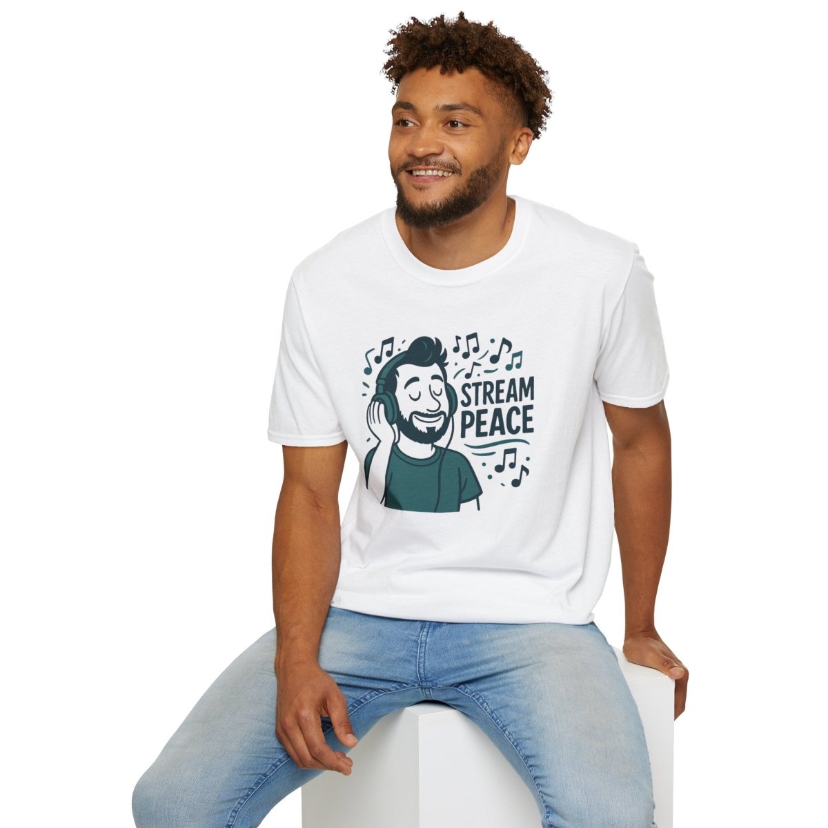 "Stream Peace" Unisex Softstyle T-Shirt - Stream Peace, Music Lover Gift, Casual Wear, Relaxation Tee, Music Streaming Shirt - MINDSet Collection - AI Tee Hero