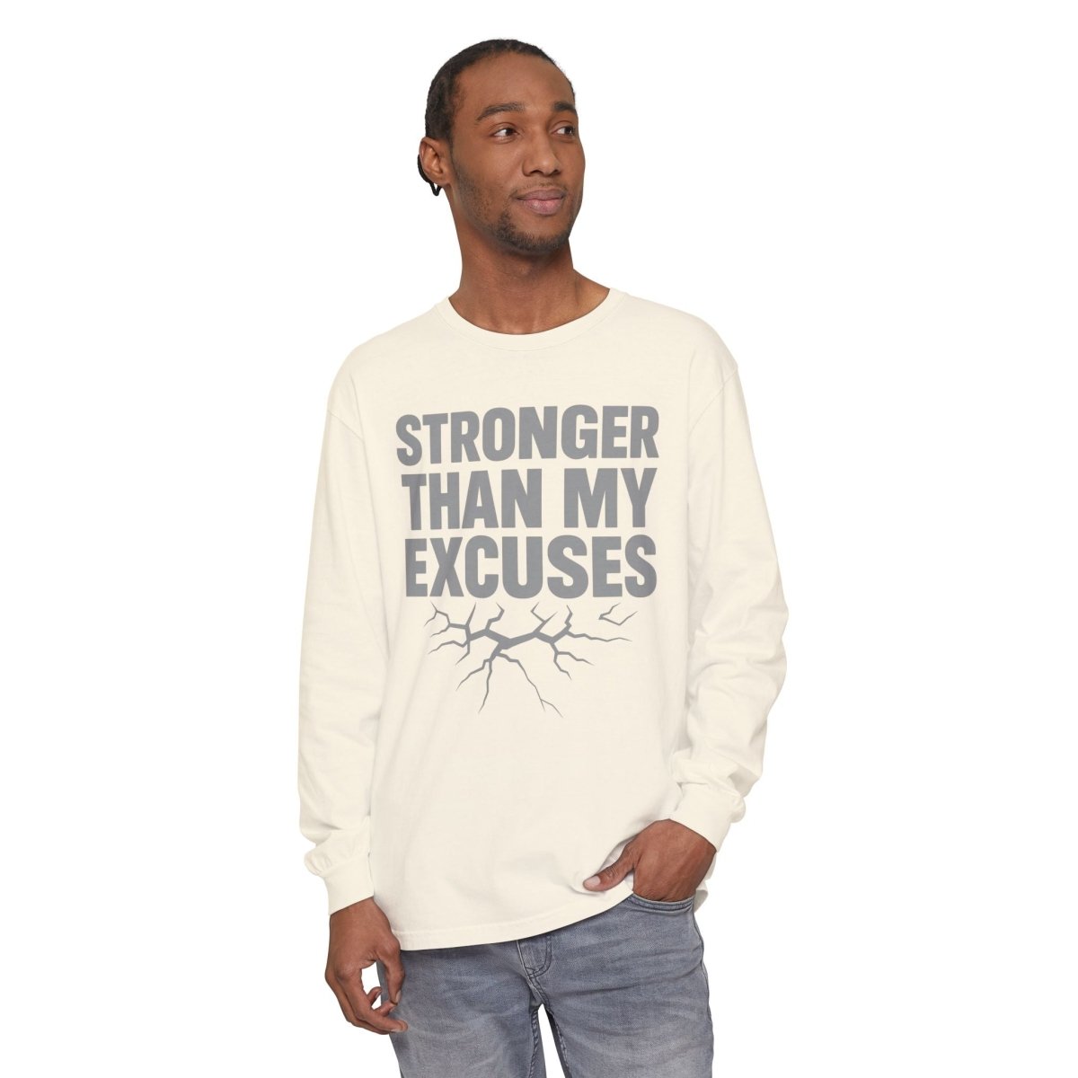 "Stronger Than My Excuses" Empowering Long Sleeve T-Shirt, Motivational Shirt for Fitness, Casual Wear, Gift for Friends, Workout Apparel, Quotes Tee - AI Tee Hero