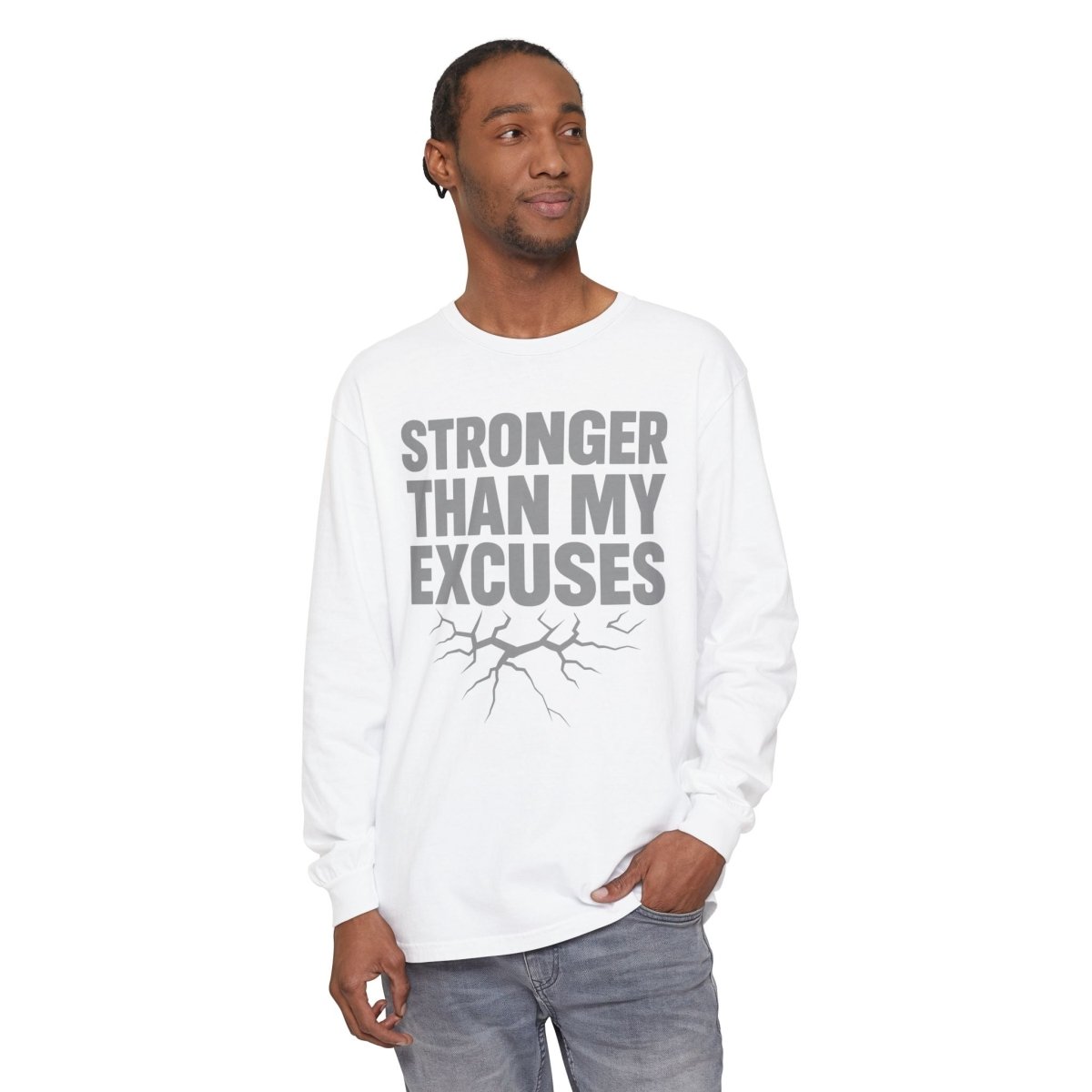 "Stronger Than My Excuses" Empowering Long Sleeve T-Shirt, Motivational Shirt for Fitness, Casual Wear, Gift for Friends, Workout Apparel, Quotes Tee - AI Tee Hero