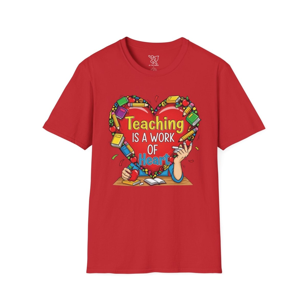 "Teaching Is a Work of Heart" CW - 2 Unisex Teacher Gift, Softstyle Tee, Appreciation Day Apparel, Back to School Clothing - AI Tee Hero