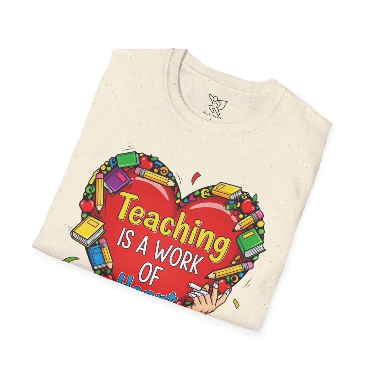 "Teaching Is a Work of Heart" CW - 2 Unisex Teacher Gift, Softstyle Tee, Appreciation Day Apparel, Back to School Clothing - AI Tee Hero