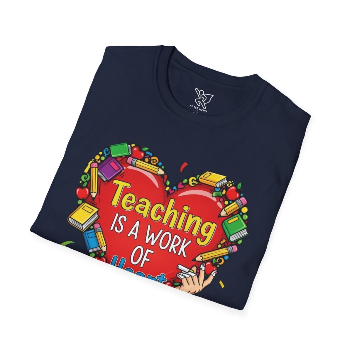 "Teaching Is a Work of Heart" CW - 2 Unisex Teacher Gift, Softstyle Tee, Appreciation Day Apparel, Back to School Clothing - AI Tee Hero