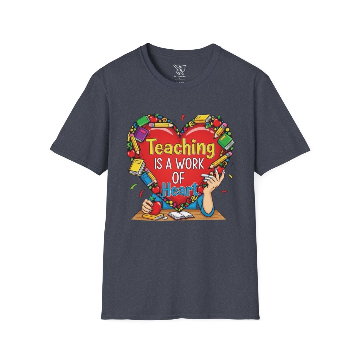 "Teaching Is a Work of Heart" CW - 2 Unisex Teacher Gift, Softstyle Tee, Appreciation Day Apparel, Back to School Clothing - AI Tee Hero