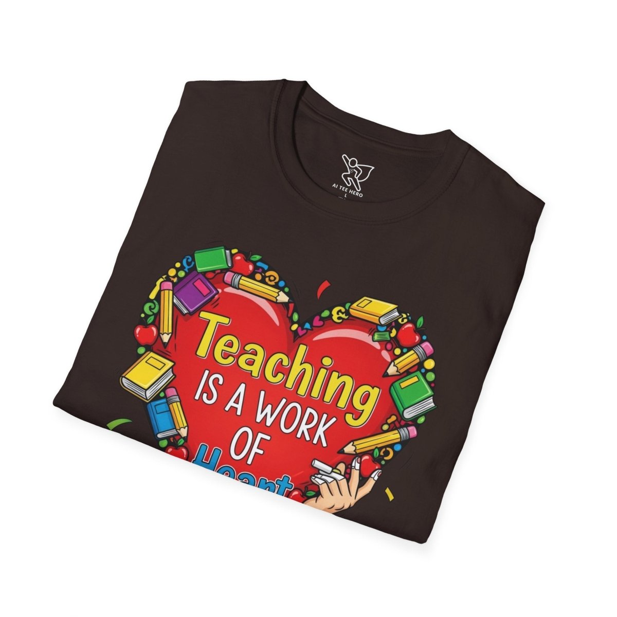 "Teaching Is a Work of Heart" CW - 2 Unisex Teacher Gift, Softstyle Tee, Appreciation Day Apparel, Back to School Clothing - AI Tee Hero