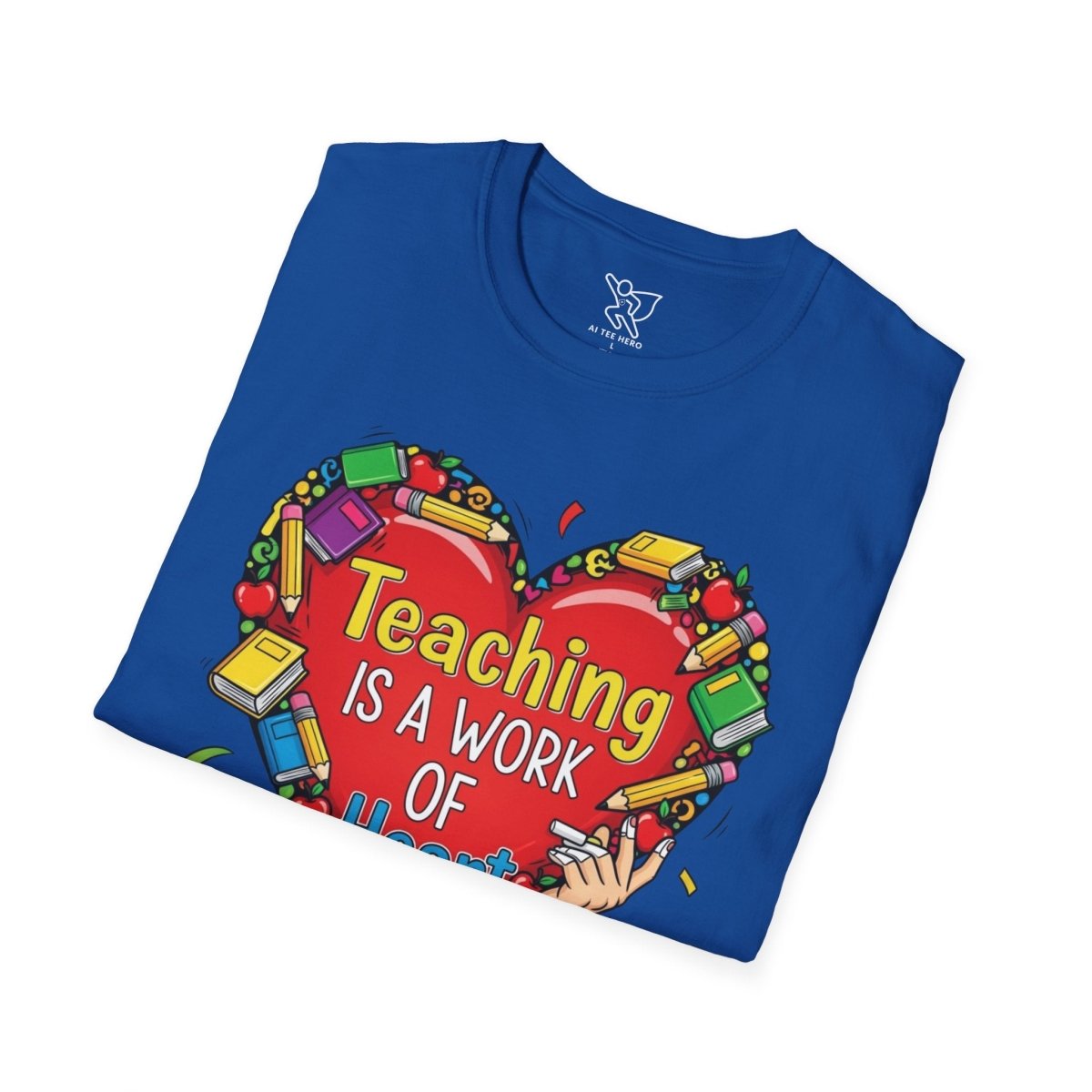 "Teaching Is a Work of Heart" CW - 2 Unisex Teacher Gift, Softstyle Tee, Appreciation Day Apparel, Back to School Clothing - AI Tee Hero