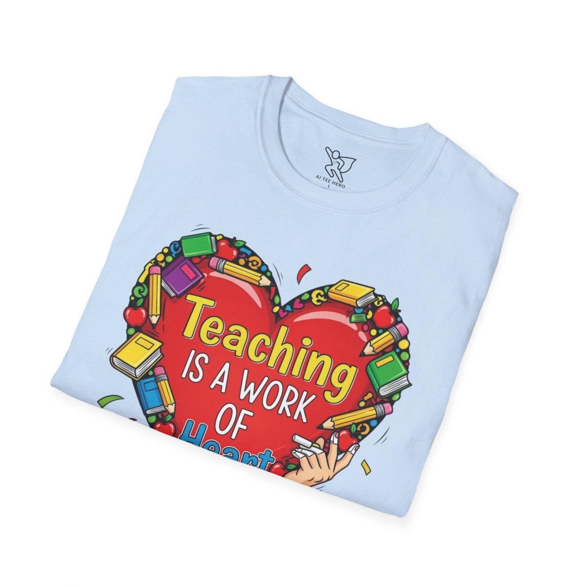 "Teaching Is a Work of Heart" CW - 2 Unisex Teacher Gift, Softstyle Tee, Appreciation Day Apparel, Back to School Clothing - AI Tee Hero