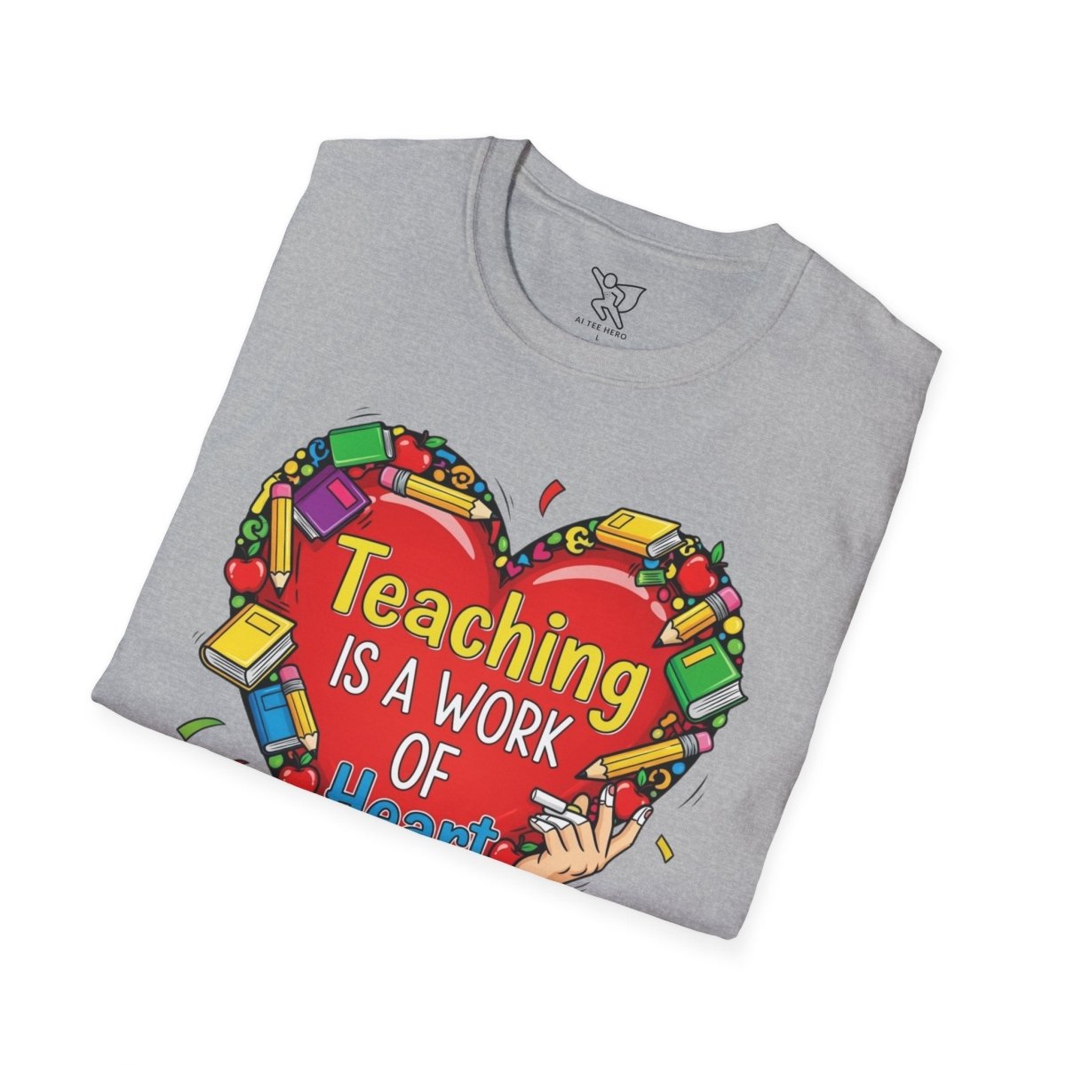 "Teaching Is a Work of Heart" CW - 2 Unisex Teacher Gift, Softstyle Tee, Appreciation Day Apparel, Back to School Clothing - AI Tee Hero