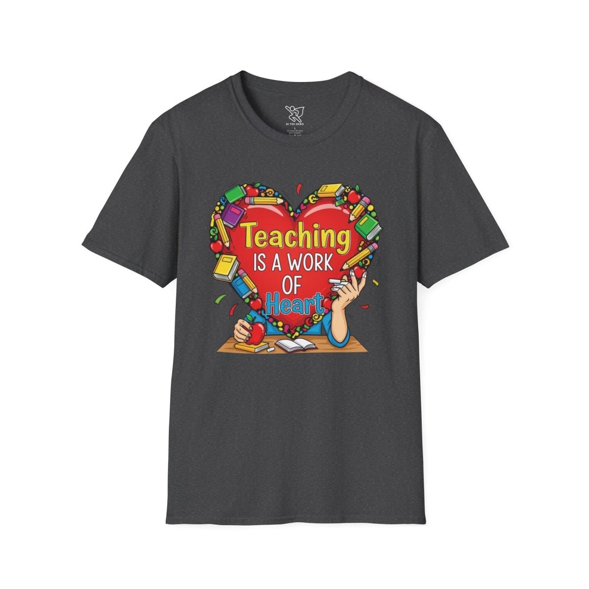 "Teaching Is a Work of Heart" CW - 2 Unisex Teacher Gift, Softstyle Tee, Appreciation Day Apparel, Back to School Clothing - AI Tee Hero