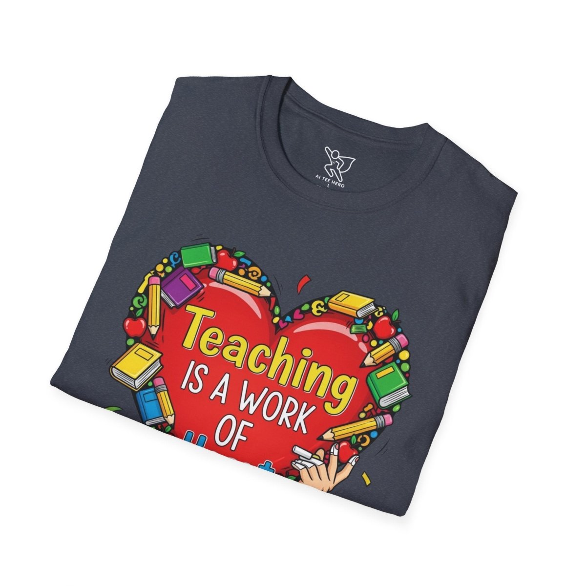 "Teaching Is a Work of Heart" CW - 2 Unisex Teacher Gift, Softstyle Tee, Appreciation Day Apparel, Back to School Clothing - AI Tee Hero