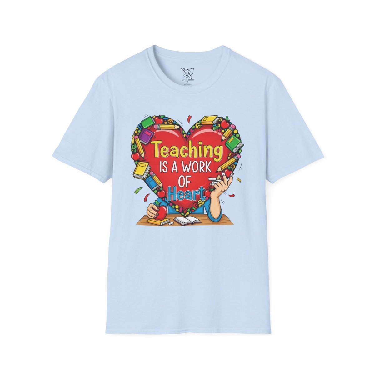 "Teaching Is a Work of Heart" CW - 2 Unisex Teacher Gift, Softstyle Tee, Appreciation Day Apparel, Back to School Clothing - AI Tee Hero