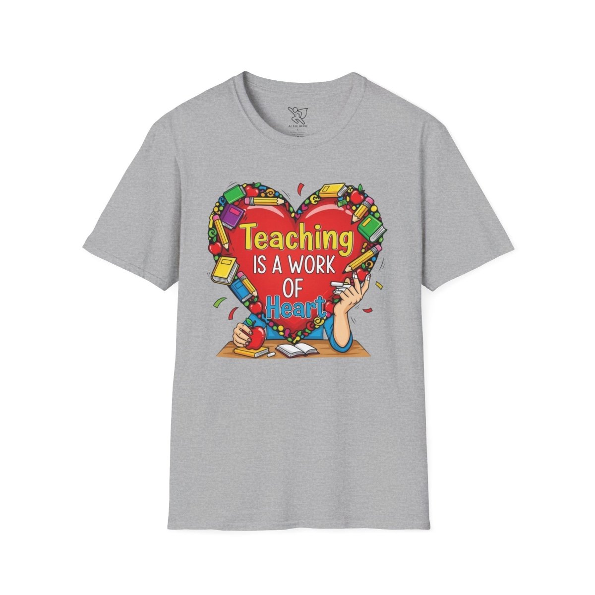 "Teaching Is a Work of Heart" CW - 2 Unisex Teacher Gift, Softstyle Tee, Appreciation Day Apparel, Back to School Clothing - AI Tee Hero