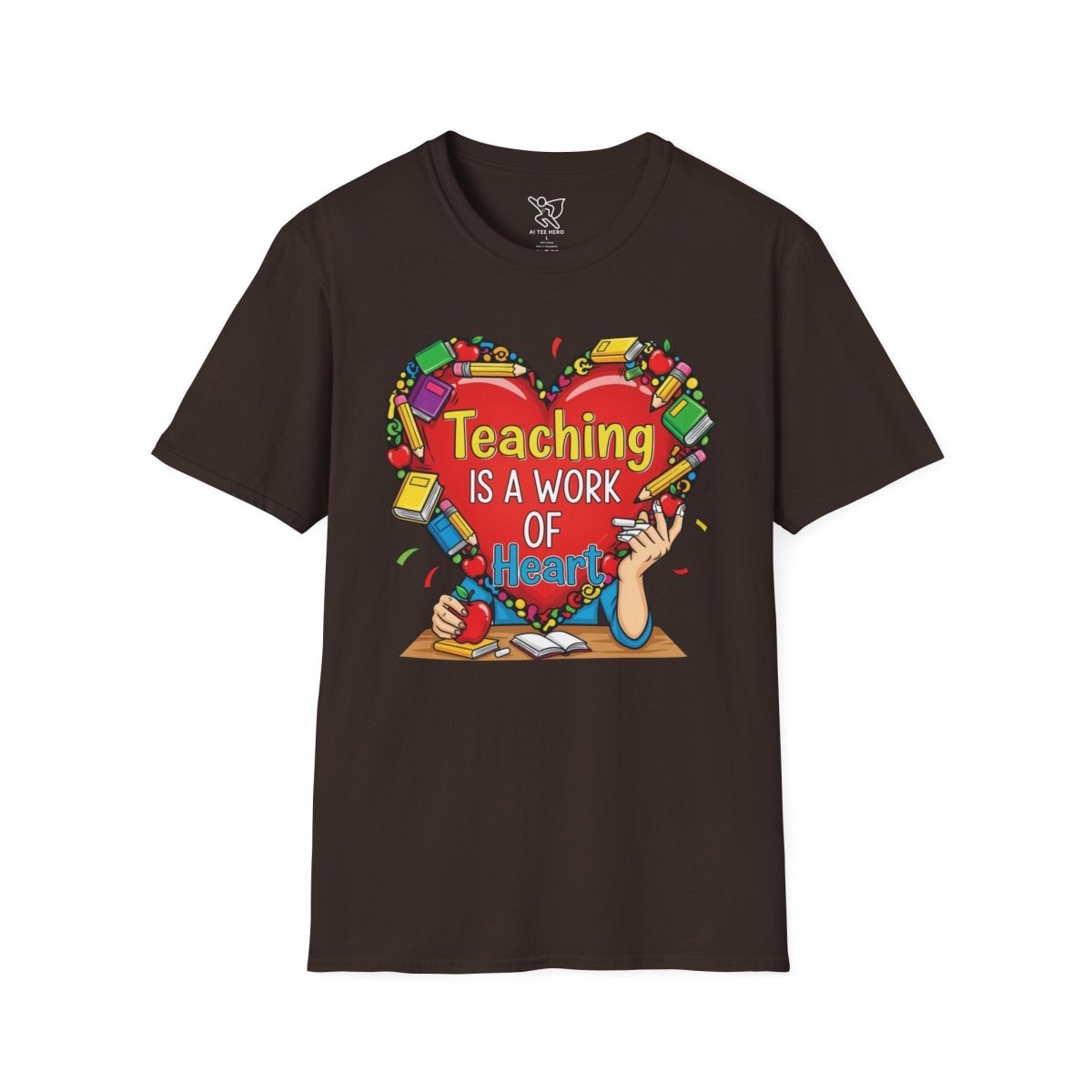 "Teaching Is a Work of Heart" CW - 2 Unisex Teacher Gift, Softstyle Tee, Appreciation Day Apparel, Back to School Clothing - AI Tee Hero