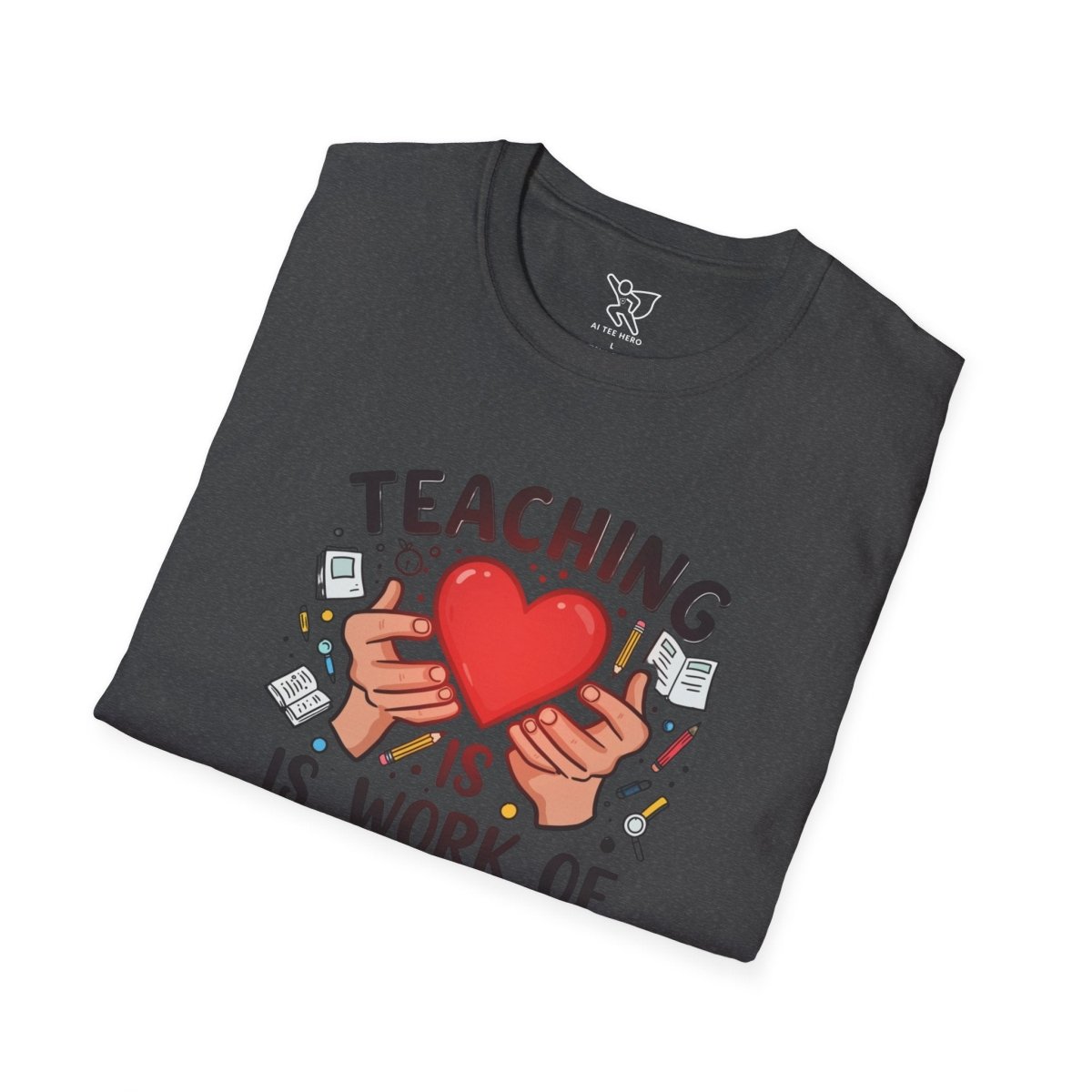 "Teaching Is a Work of Heart" CW - 3 Unisex Teacher Gift, Softstyle Tee, Appreciation Day Apparel, Back to School Clothing - AI Tee Hero