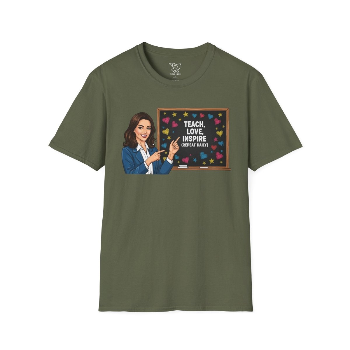 "Teach.Love.Inspire. Repeat Daily" CW - 2 Inspire Teacher T-Shirt, Gifts for Educators, Inspirational Tees, Cute Classroom Apparel, Teach Love Inspire Shirt - AI Tee Hero