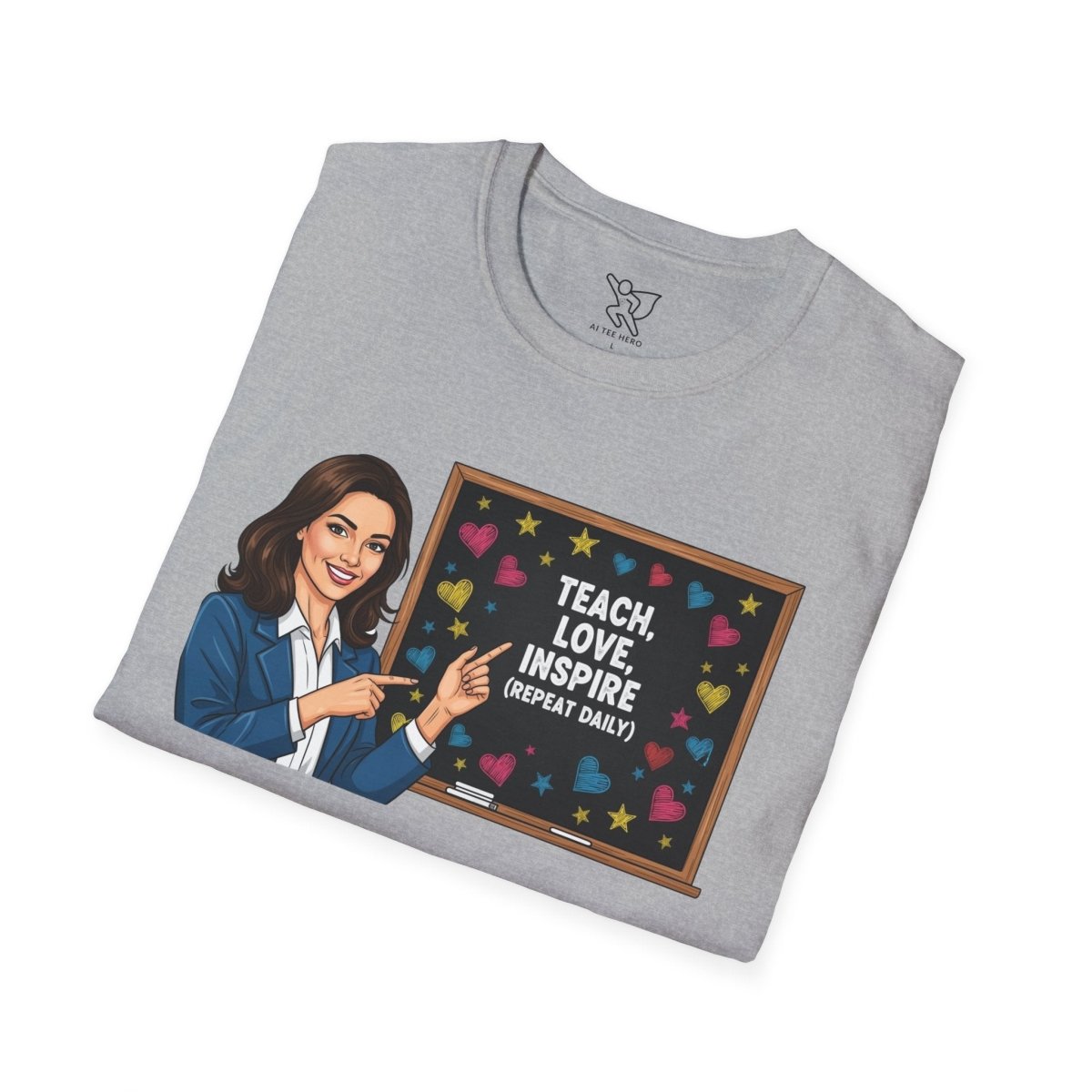 "Teach.Love.Inspire. Repeat Daily" CW - 2 Inspire Teacher T-Shirt, Gifts for Educators, Inspirational Tees, Cute Classroom Apparel, Teach Love Inspire Shirt - AI Tee Hero