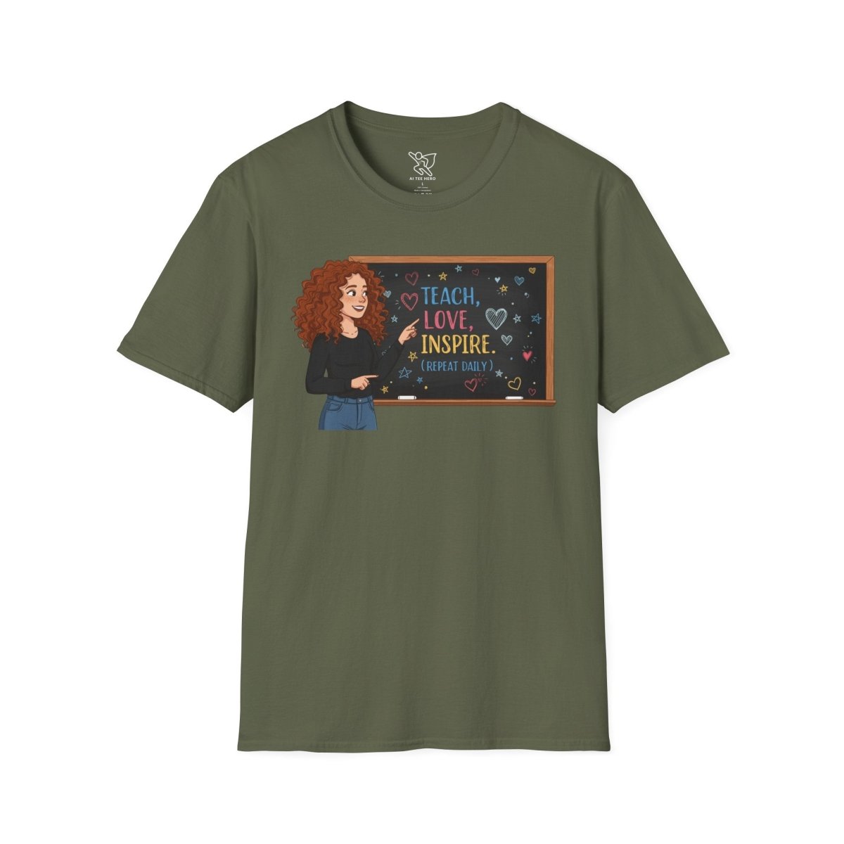"Teach.Love.Inspire. Repeat Daily" CW - 3 Inspire Teacher T-Shirt, Gifts for Educators, Inspirational Tees, Cute Classroom Apparel, Teach Love Inspire Shirt - AI Tee Hero