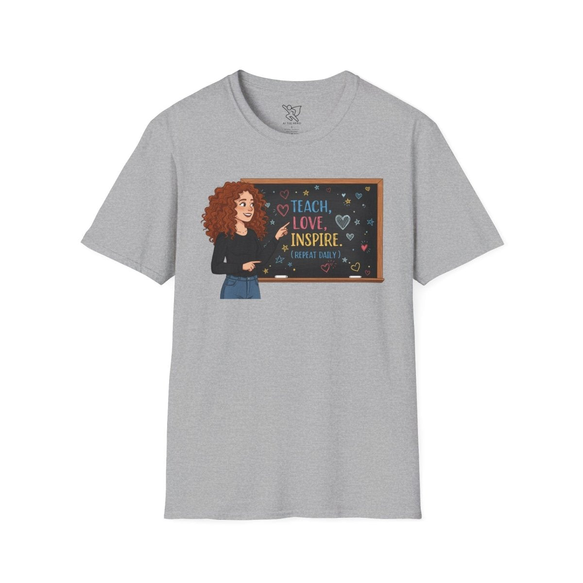 "Teach.Love.Inspire. Repeat Daily" CW - 3 Inspire Teacher T-Shirt, Gifts for Educators, Inspirational Tees, Cute Classroom Apparel, Teach Love Inspire Shirt - AI Tee Hero