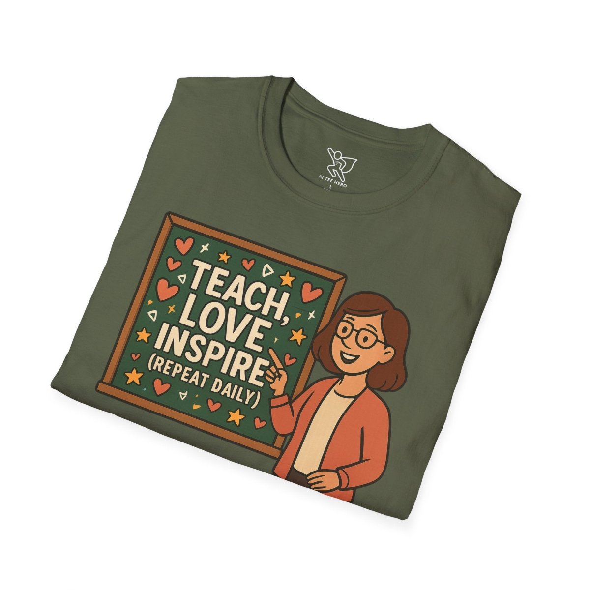 "Teach.Love.Inspire. Repeat Daily" CW - 4 Inspire Teacher T-Shirt, Gifts for Educators, Inspirational Tees, Cute Classroom Apparel, Teach Love Inspire Shirt - AI Tee Hero