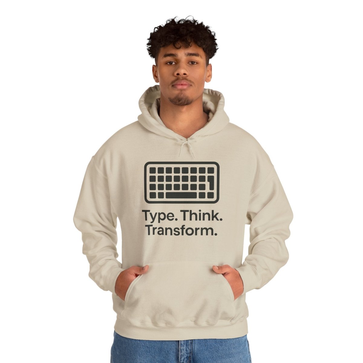 "Type. Think. Transform." Hoodie, Cozy Unisex Sweatshirt, Inspirational Hoodie Gift, Perfect for Writers and Students, Everyday Wear - AI Tee Hero