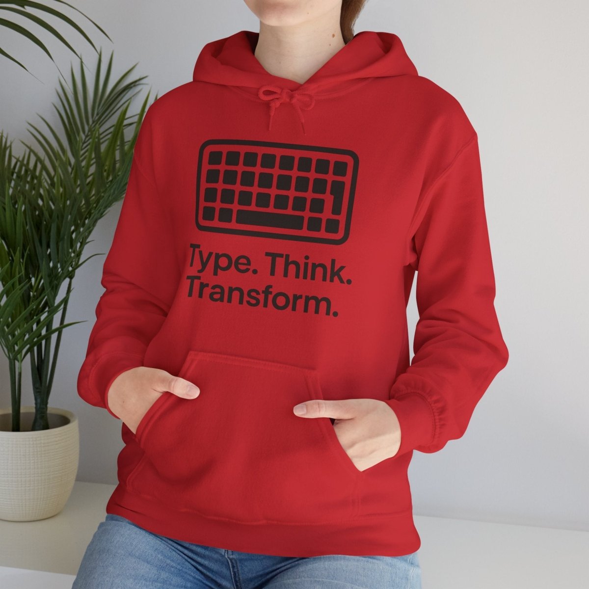 "Type. Think. Transform." Hoodie, Cozy Unisex Sweatshirt, Inspirational Hoodie Gift, Perfect for Writers and Students, Everyday Wear - AI Tee Hero