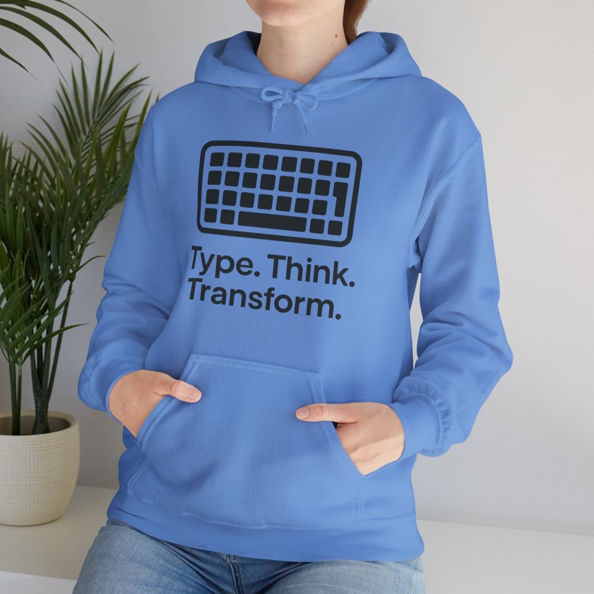 "Type. Think. Transform." Hoodie, Cozy Unisex Sweatshirt, Inspirational Hoodie Gift, Perfect for Writers and Students, Everyday Wear - AI Tee Hero