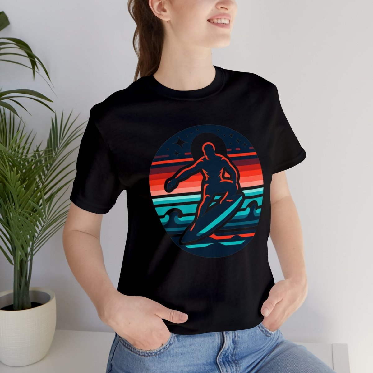 Cosmic Surfer's Escape - Short Sleeve Tee - AI Tee Hero