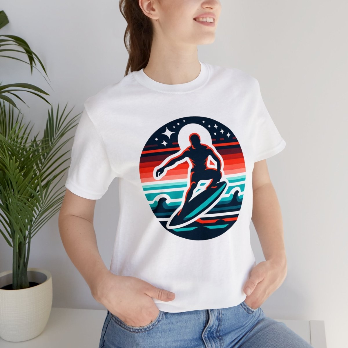 Cosmic Surfer's Escape - Short Sleeve Tee - AI Tee Hero