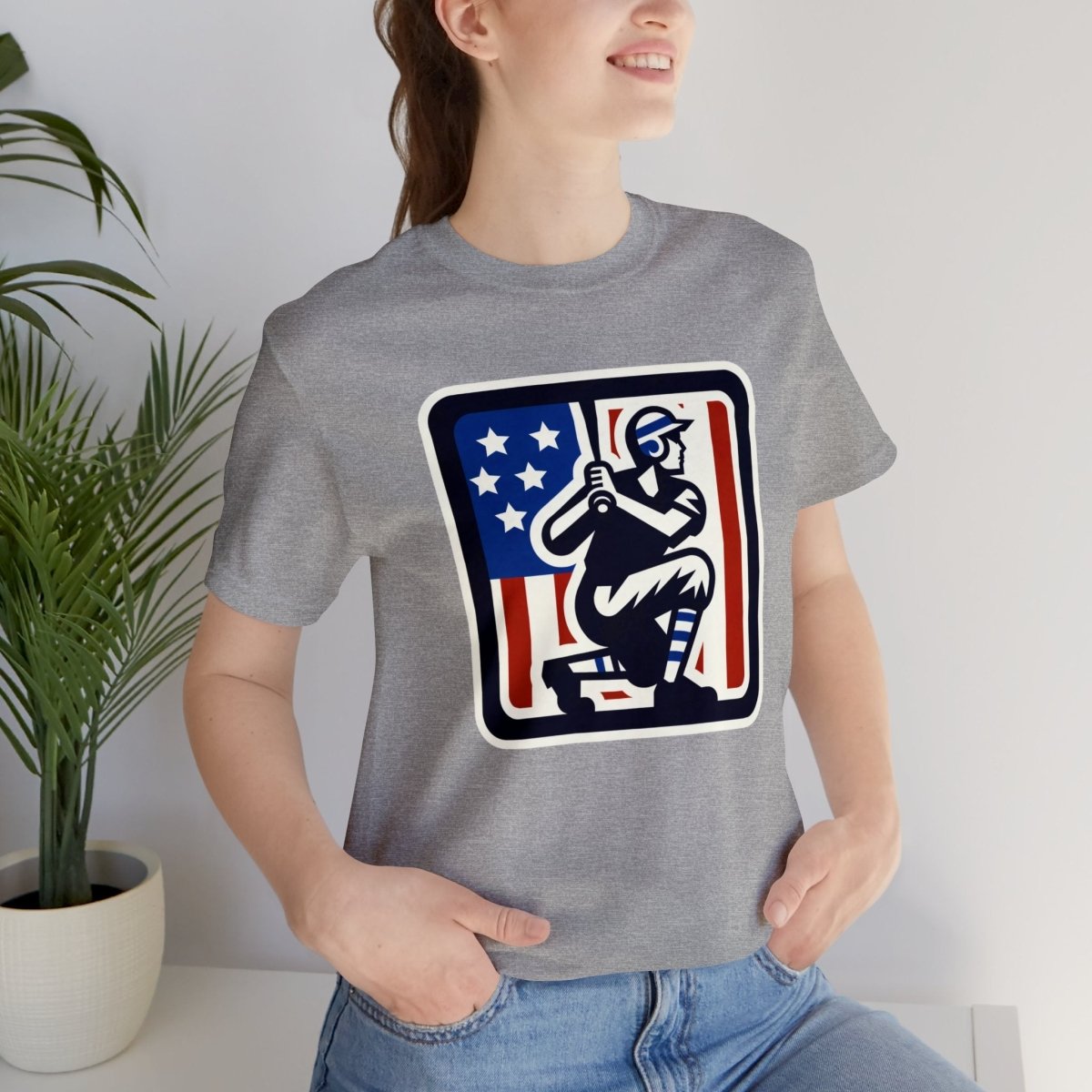 Patriotic Batter Silhouette - Short Sleeve Tee - AI Tee Hero