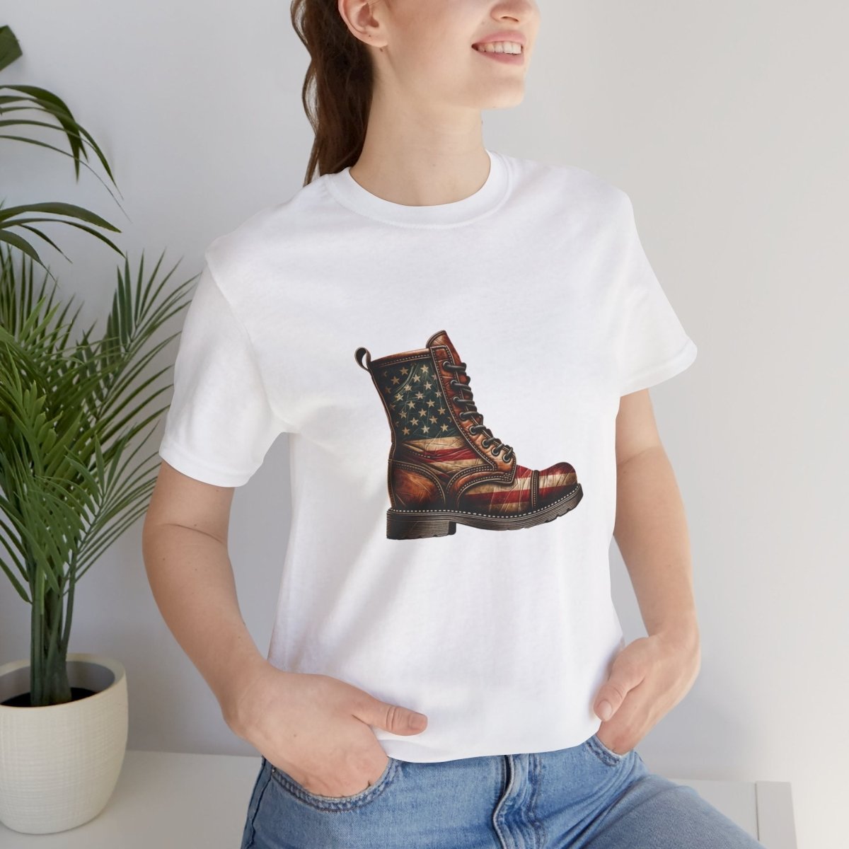 Patriotic Vintage Flag Leather Boot - Unisex Short Sleeve Tee - AI Tee Hero