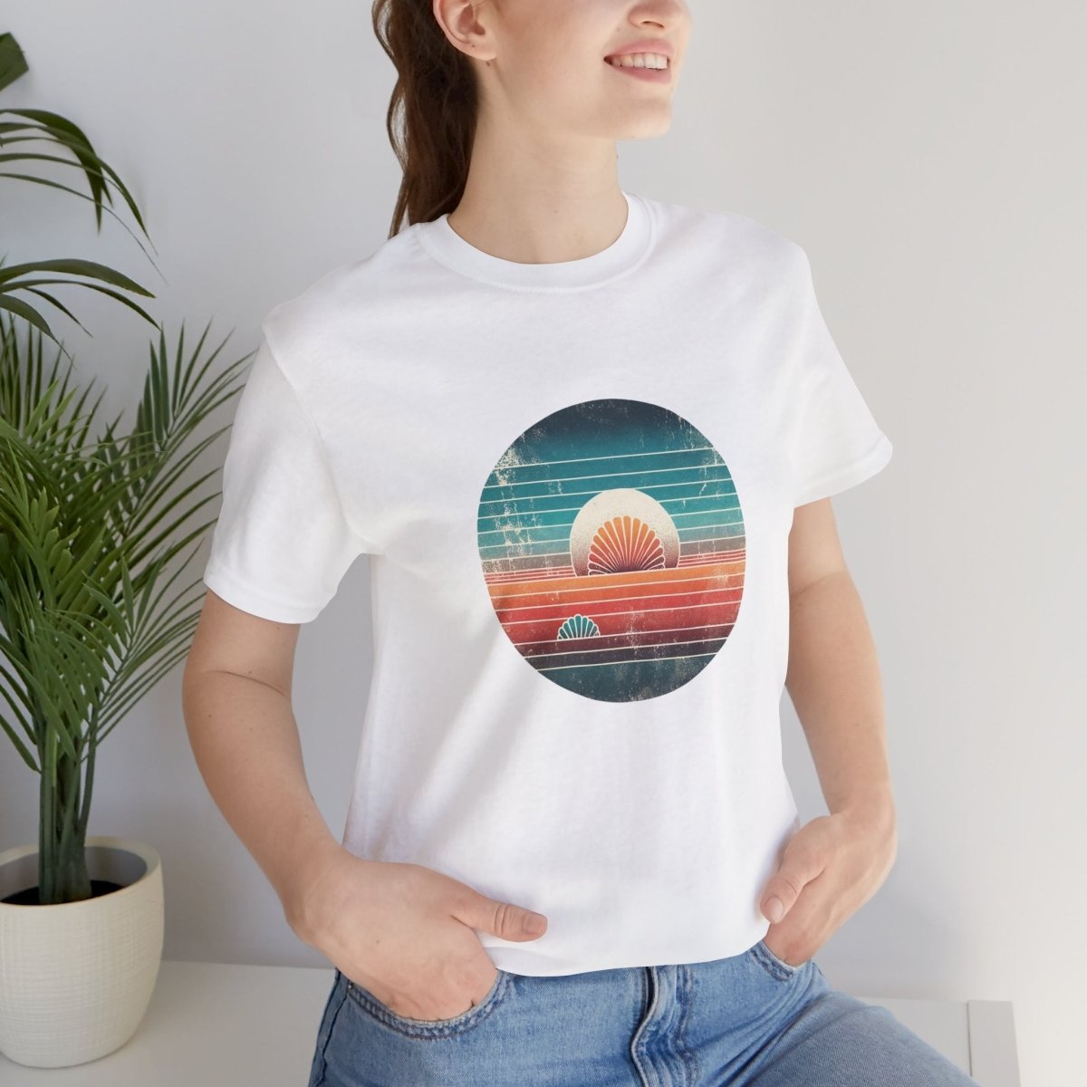 Retro Seashell Sunset - Unisex Short Sleeve Tee - AI Tee Hero