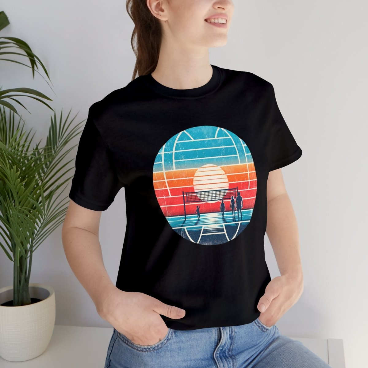 Retro Sunset Volleyball Escape - Short Sleeve Tee - AI Tee Hero