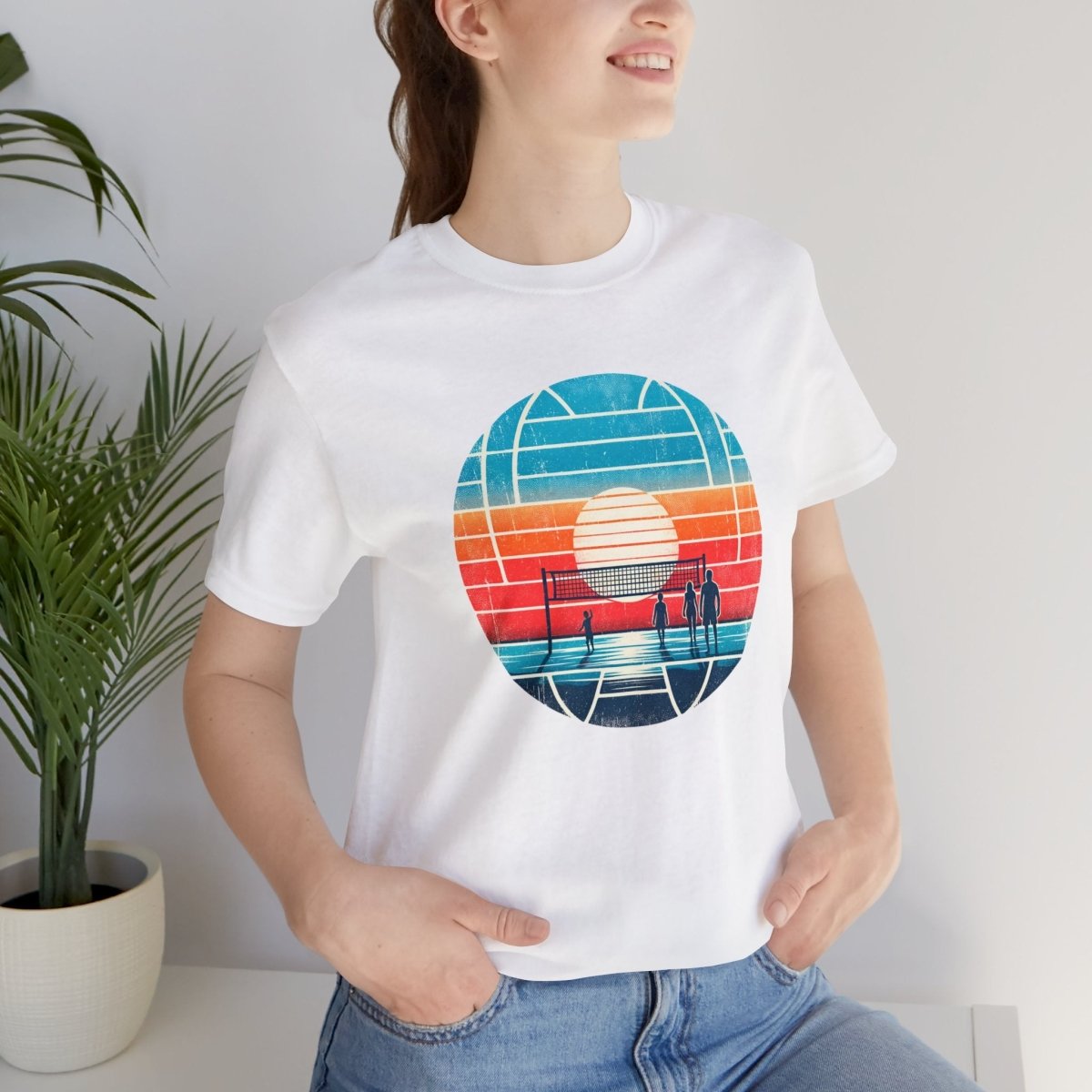 Retro Sunset Volleyball Escape - Short Sleeve Tee - AI Tee Hero
