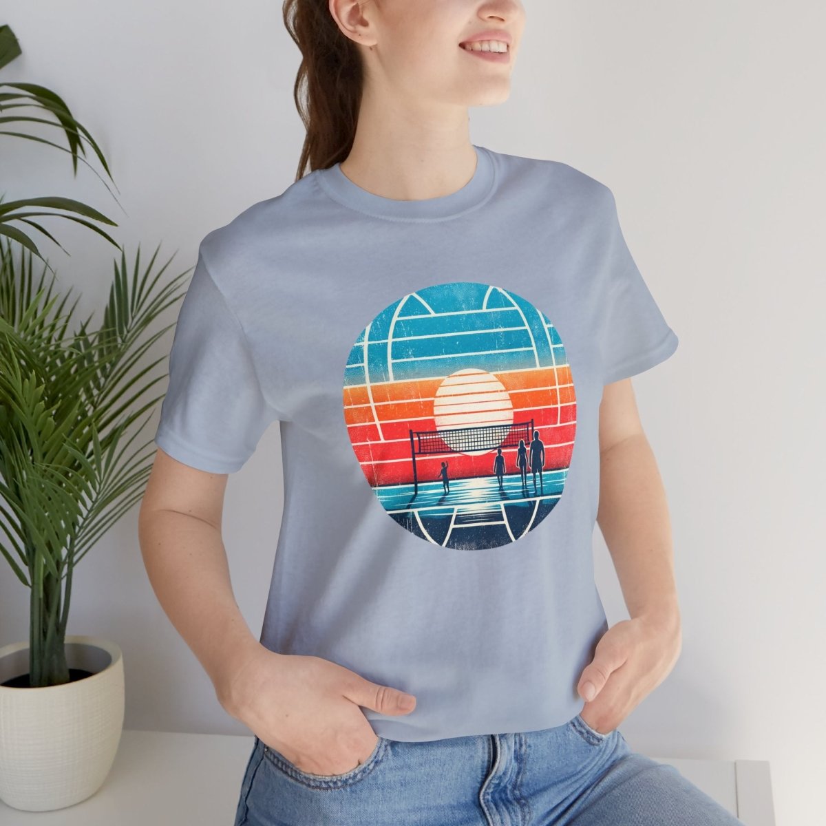 Retro Sunset Volleyball Escape - Short Sleeve Tee - AI Tee Hero