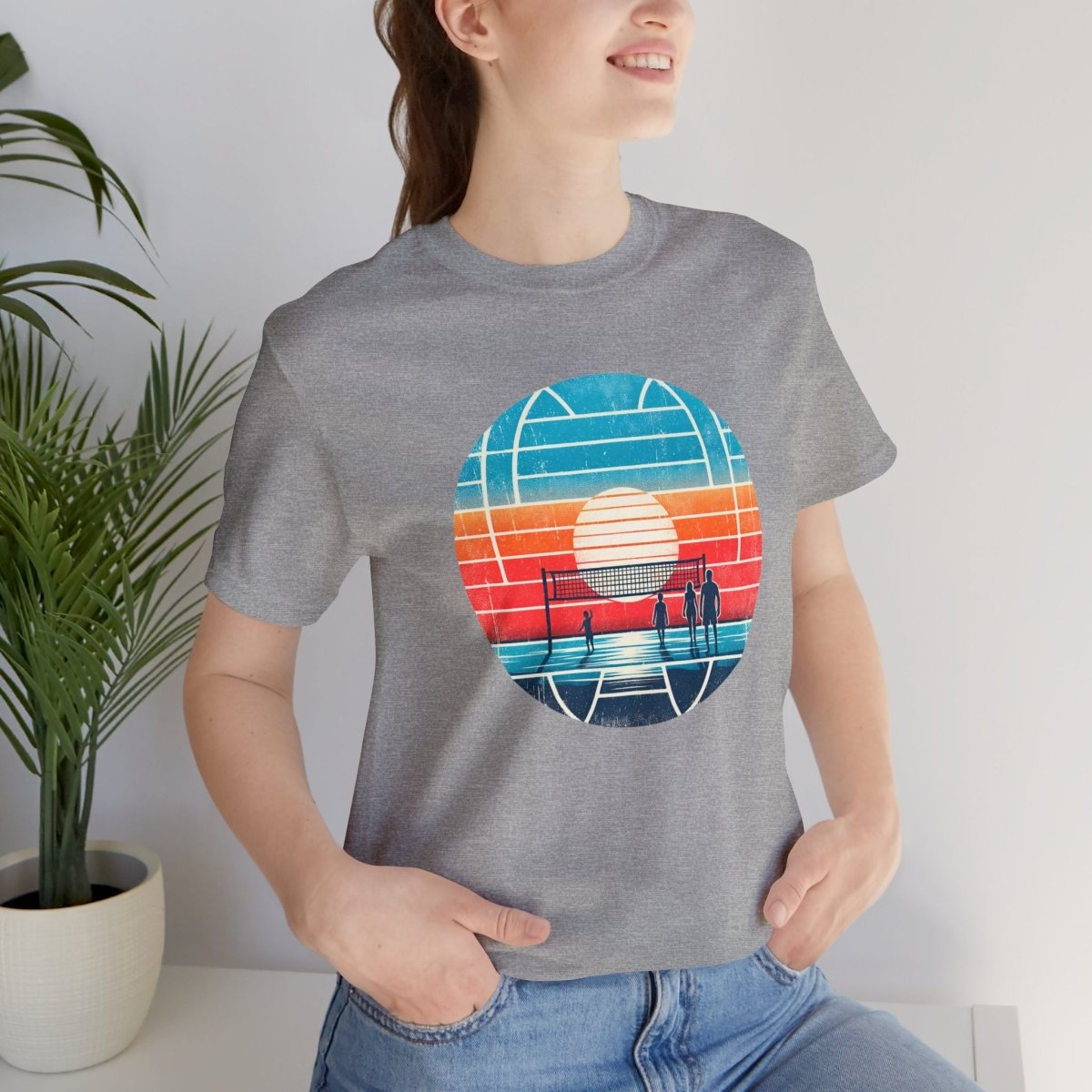 Retro Sunset Volleyball Escape - Short Sleeve Tee - AI Tee Hero